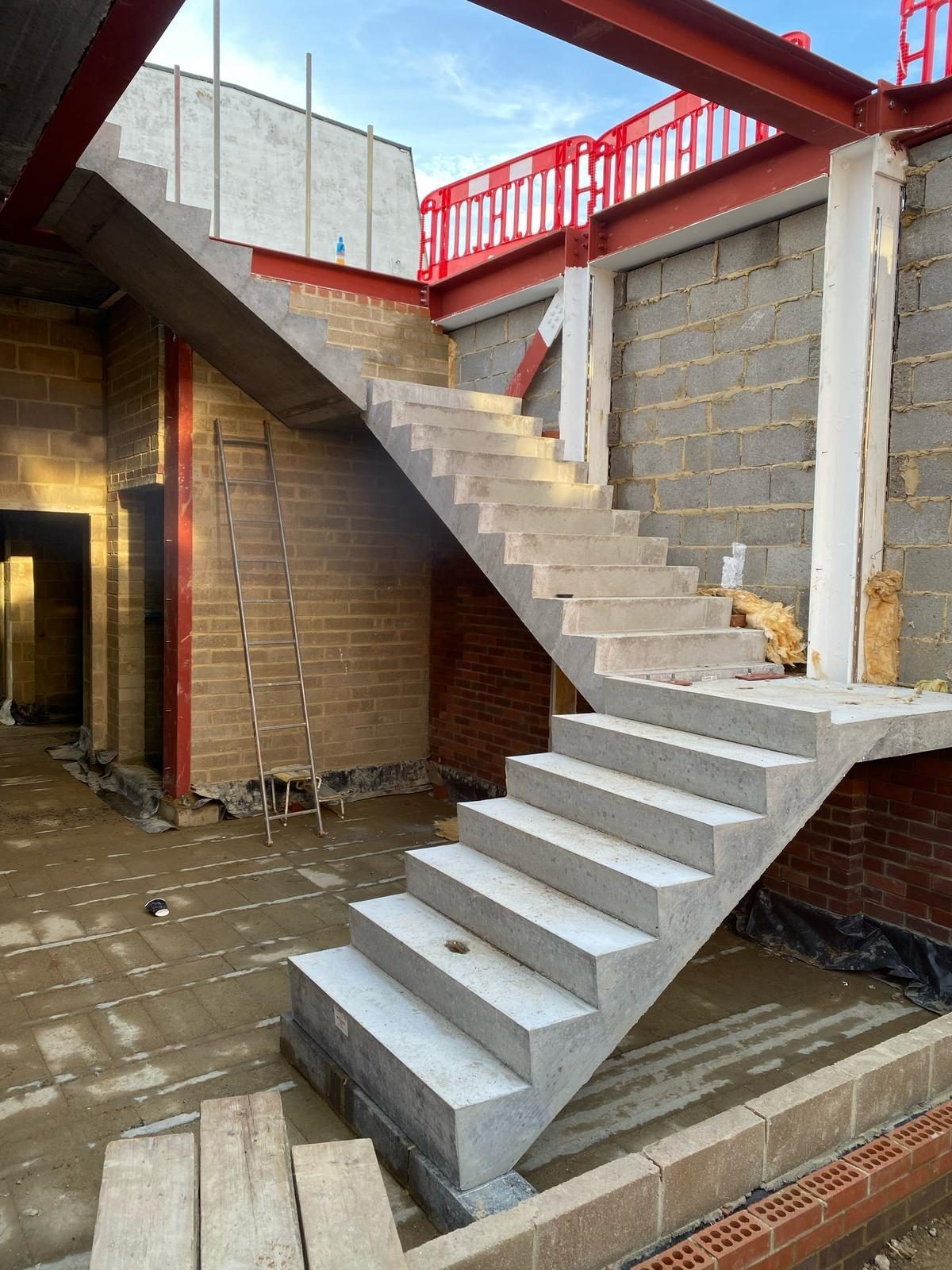 Precast concrete staircase inside a steel framed building